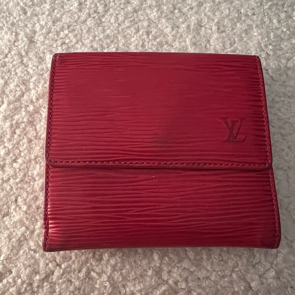 Louis Vuitton Red Epi Porte Feiulle Elise Credit Leather Trifold Wallet UNISEX